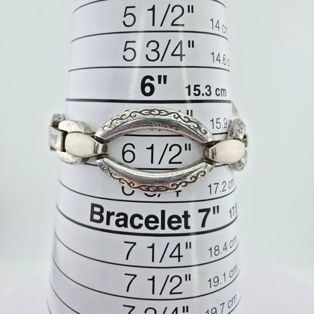 BRIGHTON 'Alta' Watch Petite Link Bracelet Etched Scrollwork Silver Plate 6.5