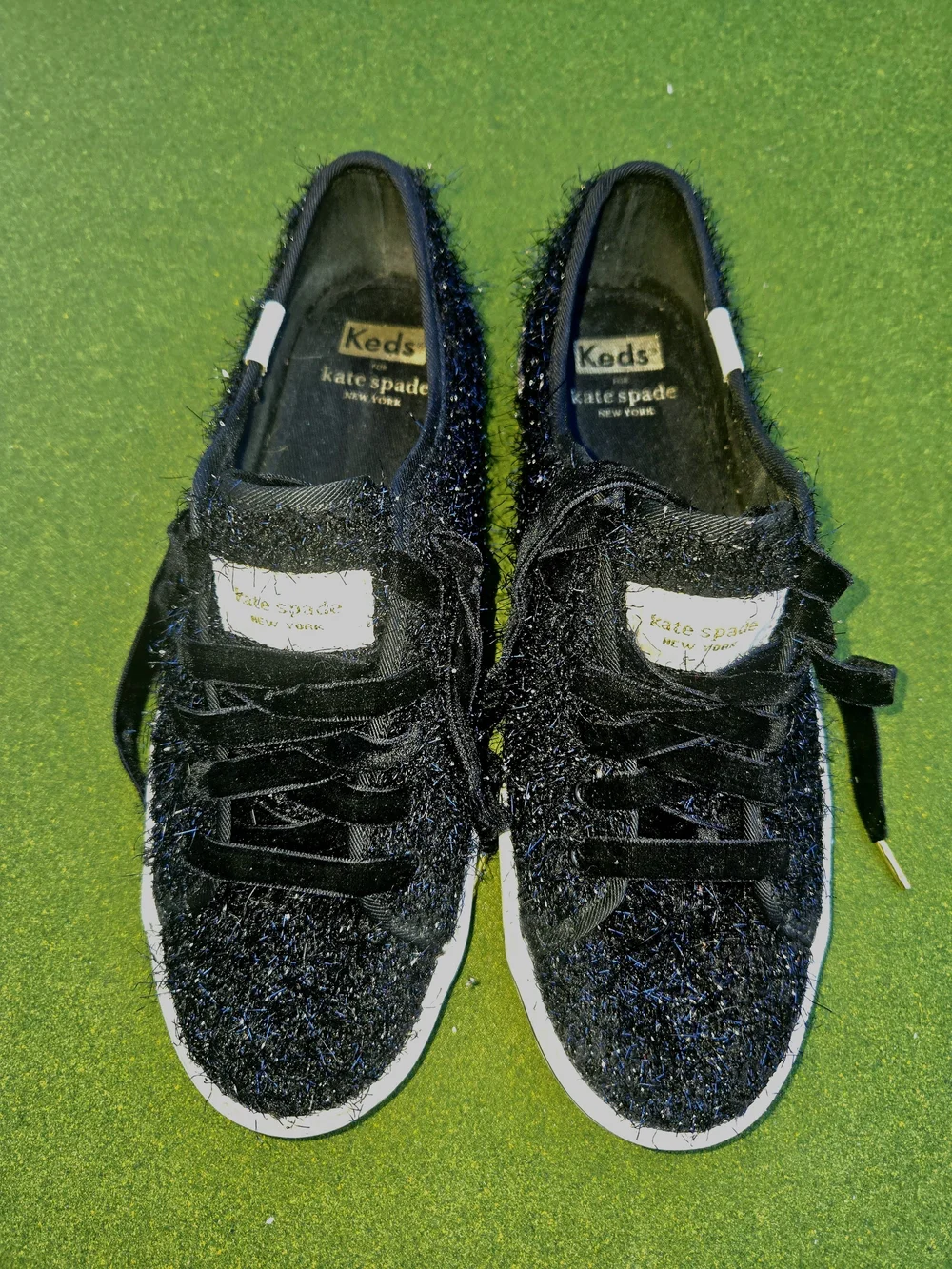 KEDS Kate Spade Anthropologie 6½ Kickstart Black Sparkle Tinsel Fuzzy SPARKLE