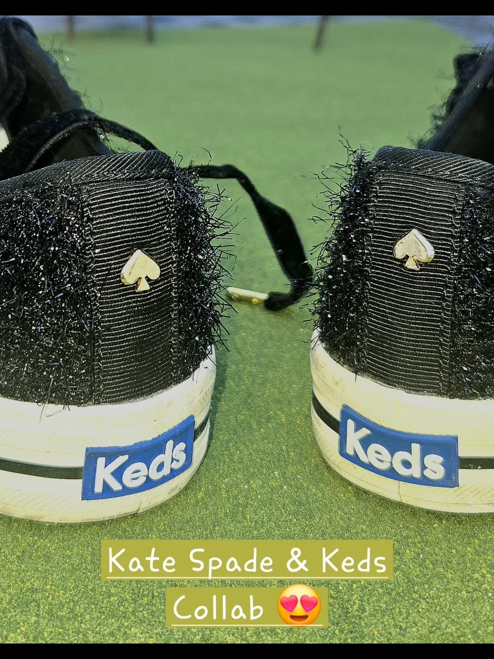 KEDS Kate Spade Anthropologie 6½ Kickstart Black Sparkle Tinsel Fuzzy SPARKLE