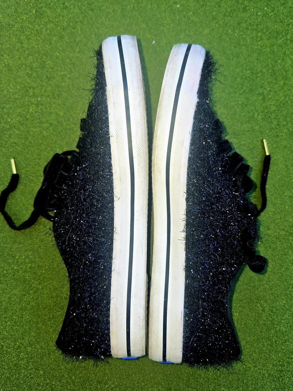 KEDS Kate Spade Anthropologie 6½ Kickstart Black Sparkle Tinsel Fuzzy SPARKLE