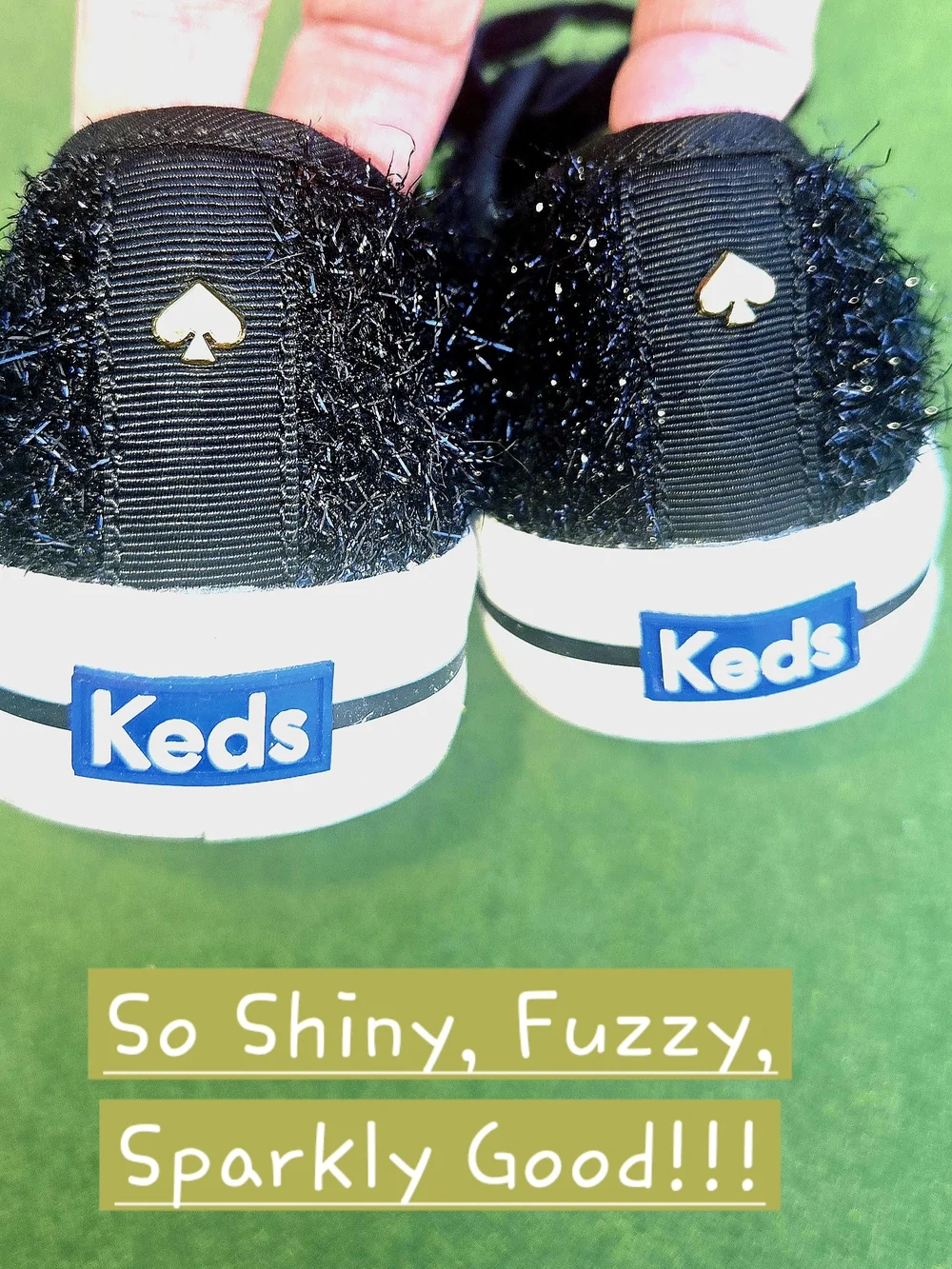 KEDS Kate Spade Anthropologie 6½ Kickstart Black Sparkle Tinsel Fuzzy SPARKLE