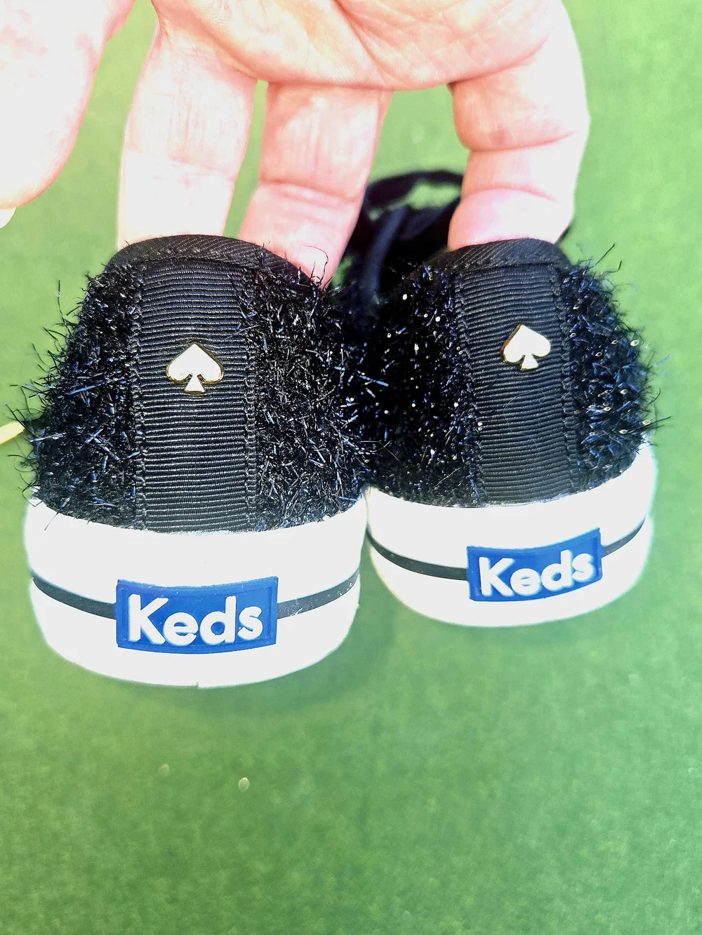KEDS Kate Spade Anthropologie 6½ Kickstart Black Sparkle Tinsel Fuzzy SPARKLE