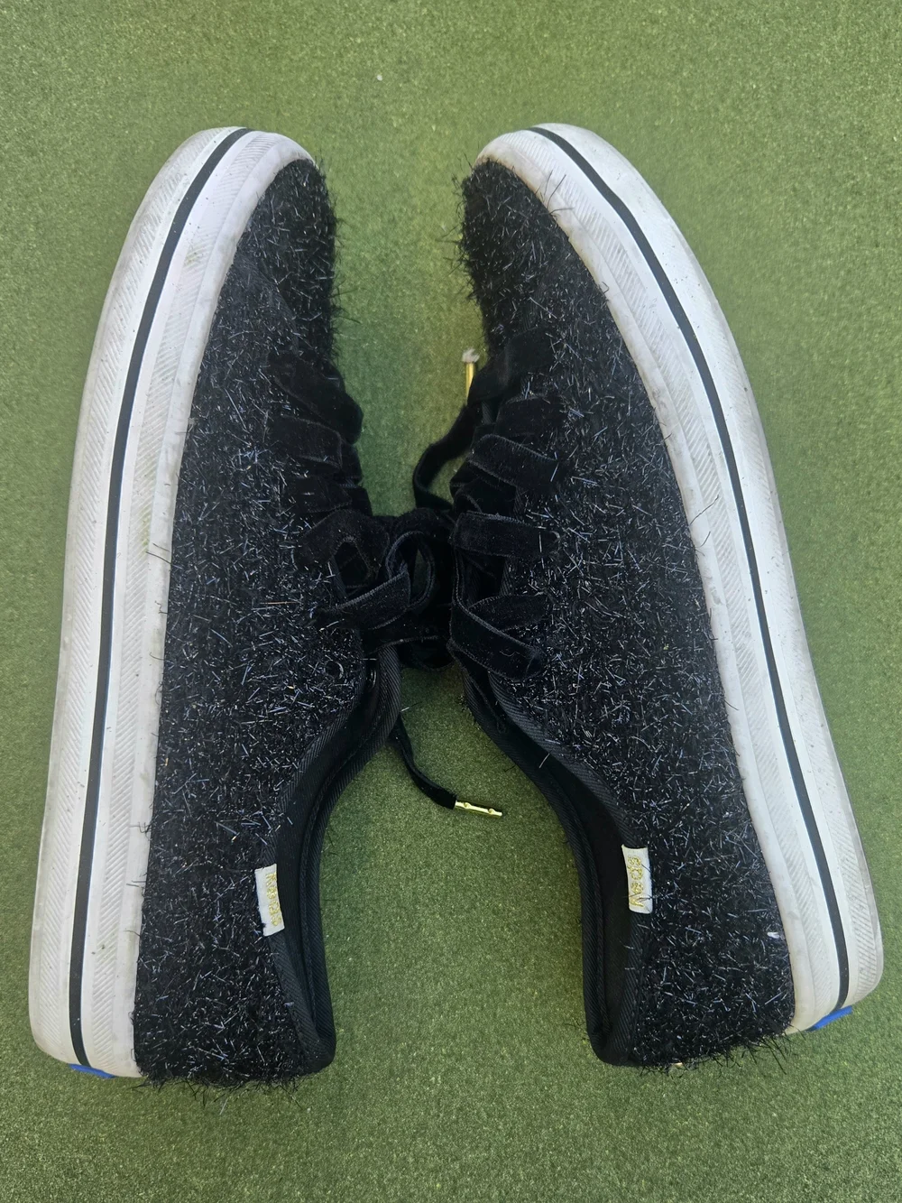KEDS Kate Spade Anthropologie 6½ Kickstart Black Sparkle Tinsel Fuzzy SPARKLE