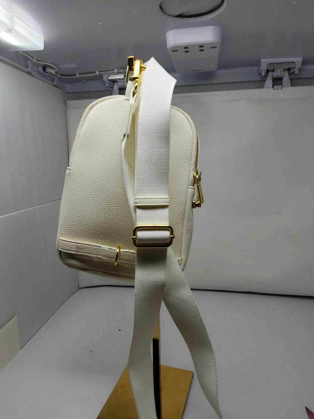 Pebbled White Leather Mini Backpack with Gold Hardware