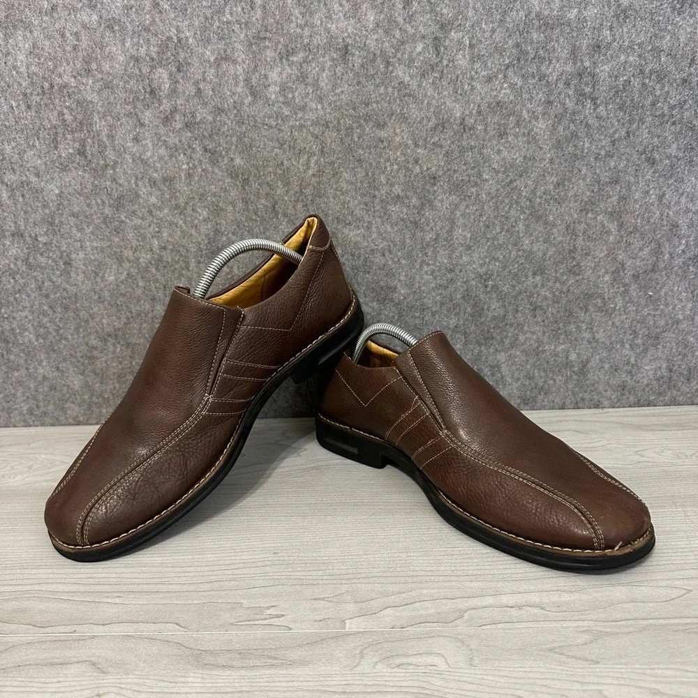 Sandro Moscoloni Slip On Loafers Mens 10.5 Brown Leather Contrast Stitch Brazil