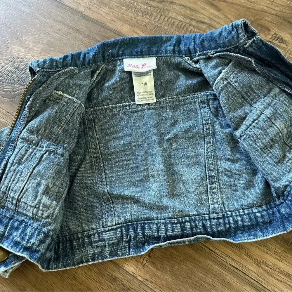 Little Lass Toddler Girl’s Blue Denim Jacket, Floral Embroidery, 100% Cotton,12m