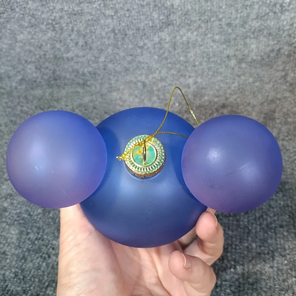 Disney Mickey Mouse Icon Glass Ball Ornament Blue Frosted Matte Holiday Decor