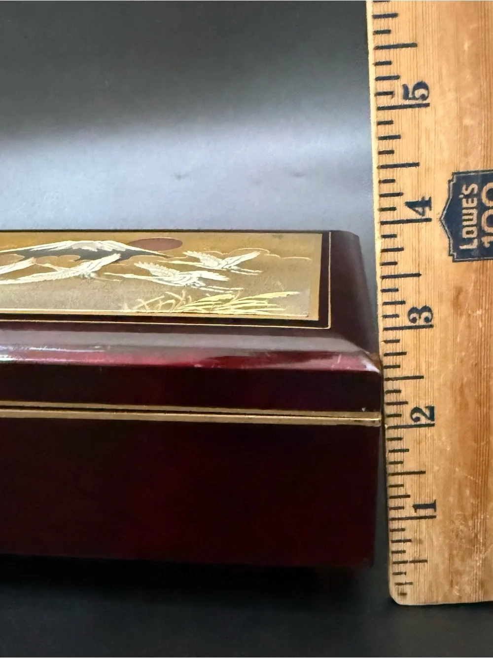 Vintage Japanese Lacquer Chokin Landscape Mt Fuji Flying Cranes Music Box Sakura