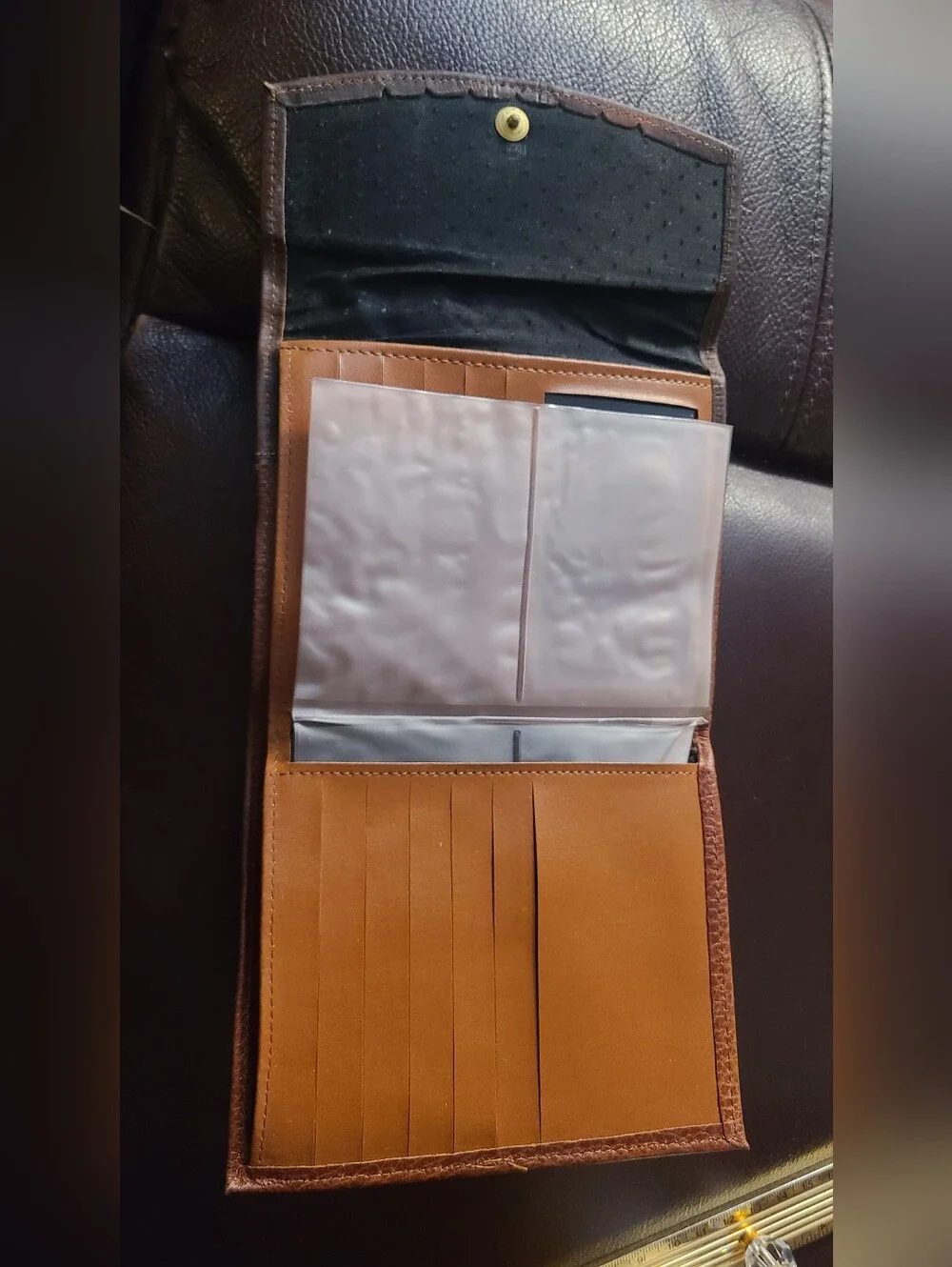 Princess Gardner Genuine Lambskin Wallet Kiss Lock Frame Clasp Vintage Brown
