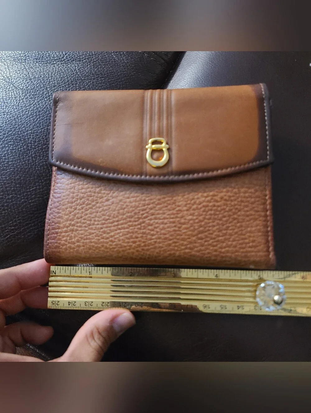 Princess Gardner Genuine Lambskin Wallet Kiss Lock Frame Clasp Vintage Brown