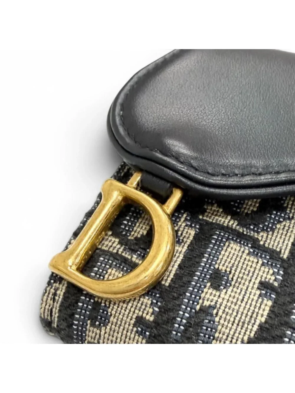 Dior Saddle Lotus Wallet Oblique Jacquard Leather Trifold Navy
