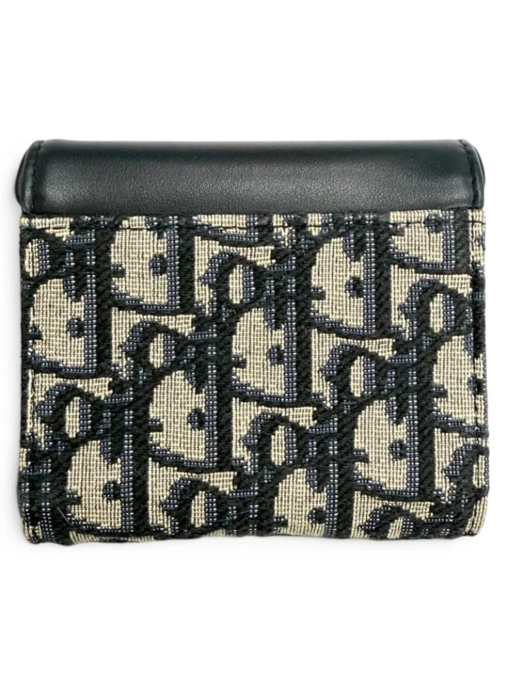 Dior Saddle Lotus Wallet Oblique Jacquard Leather Trifold Navy