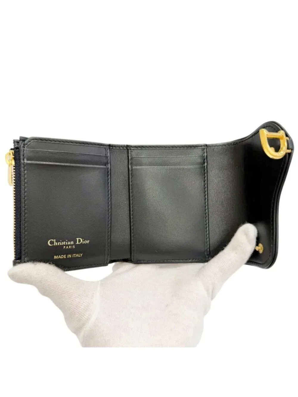 Dior Saddle Lotus Wallet Oblique Jacquard Leather Trifold Navy