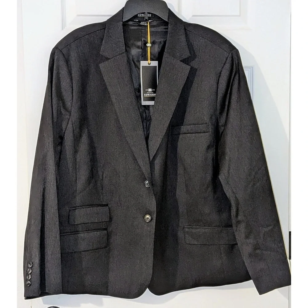 Edwards Mens‎ Black Wool Blend 2-Button Blazer Jacket 6530-900 Size 32R NEW
