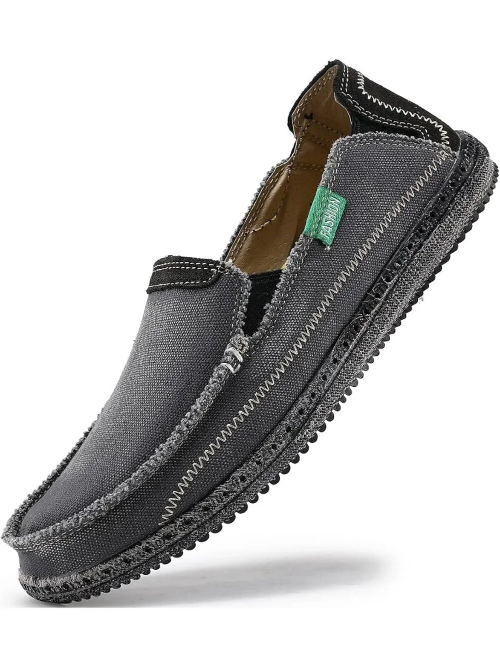 VILOCY Men's Grey Rubber Canvas Slip On Loafers Drop Vintage Flat Casual Shoes