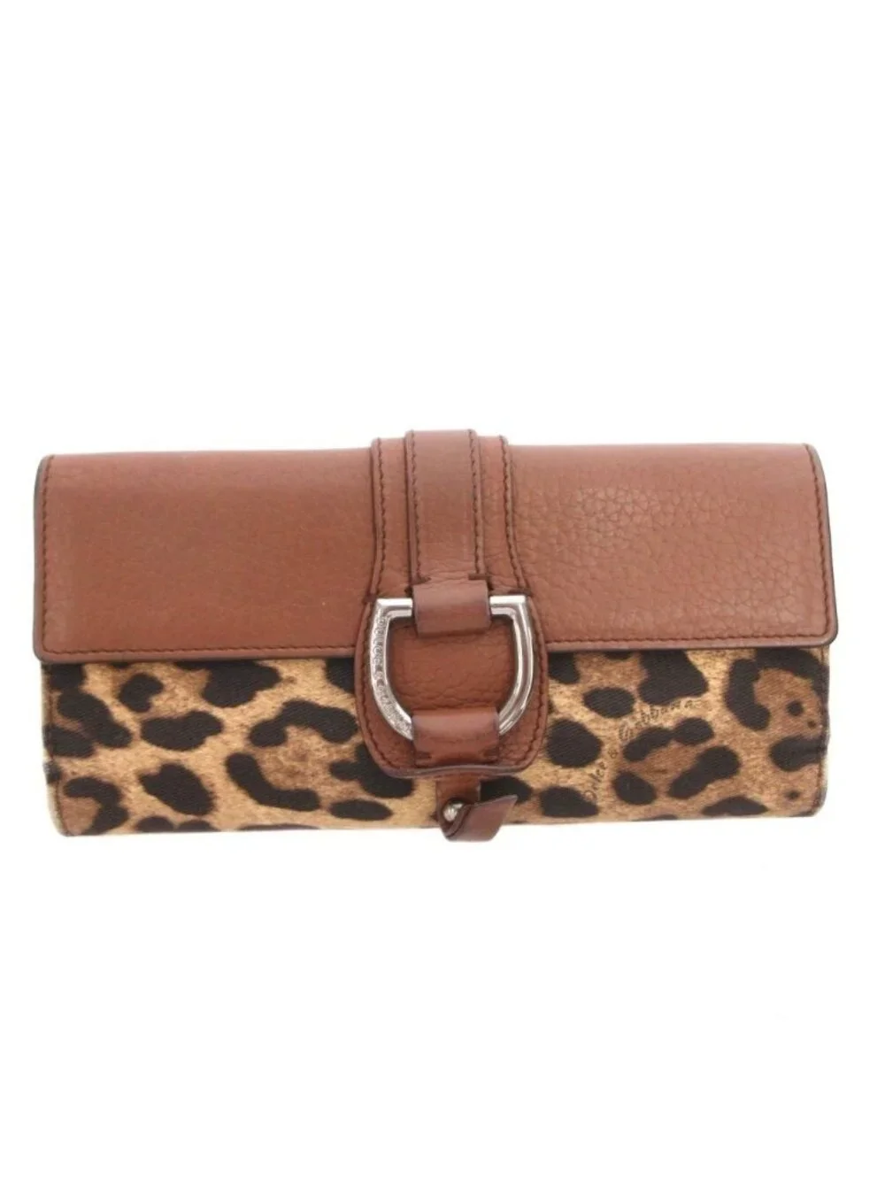 Dolce & Gabbana Wallet with Coin Purse Leopard Pattern Leather Canvas Brown