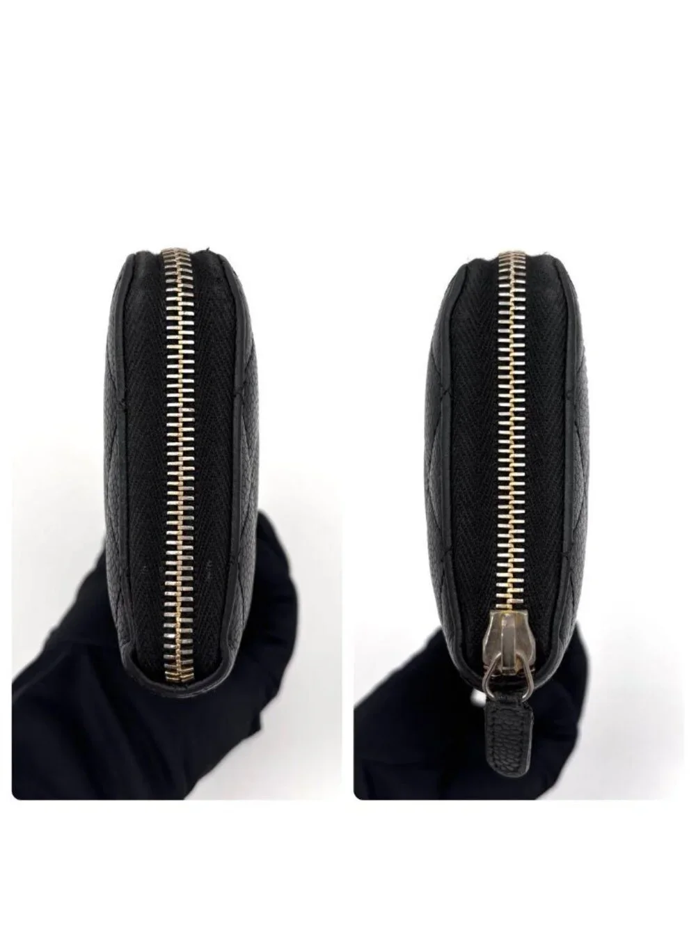 Chanel Quilted Caviar Leather Zip Around Wallet Black