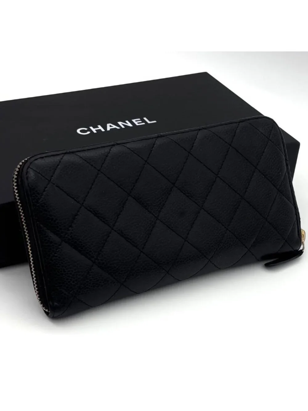 Chanel Quilted Caviar Leather Zip Around Wallet Black