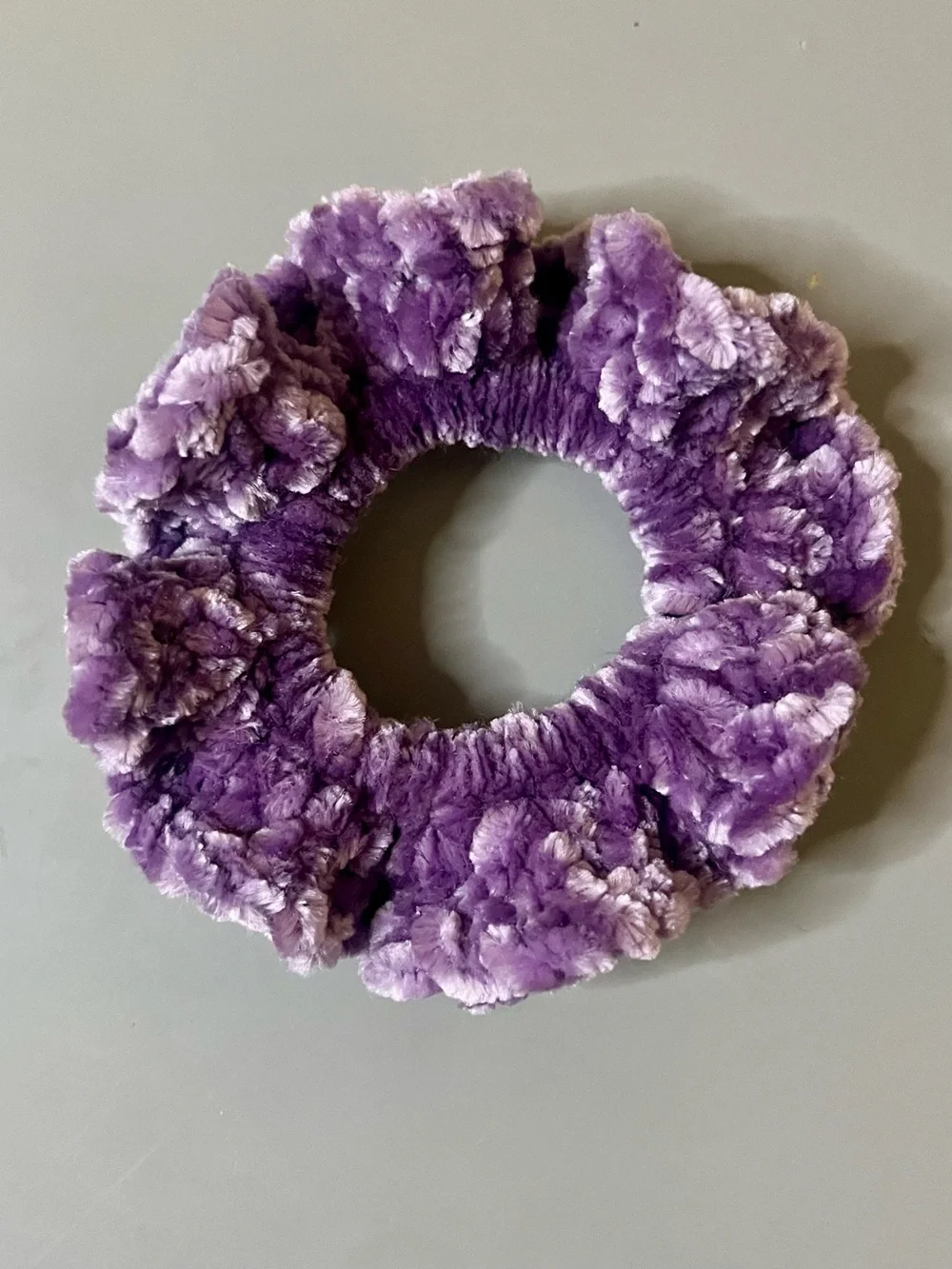 Set of 2 Purple Velvet Crochet Scrunchies Handmade NWT Chenille Hair Ties