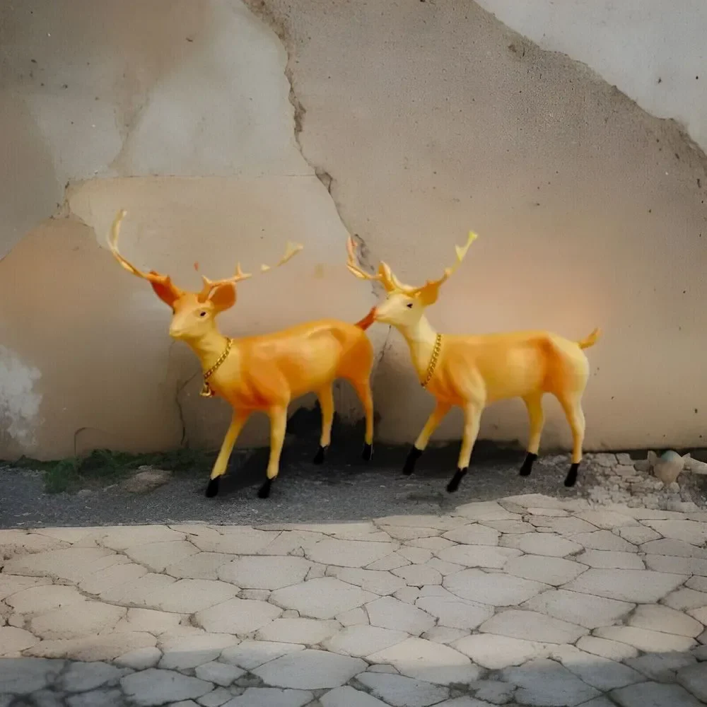 2‎ Vintage Hard Plastic Blow Mold Deer, Doe, Standing, Walking Reindeer, 6