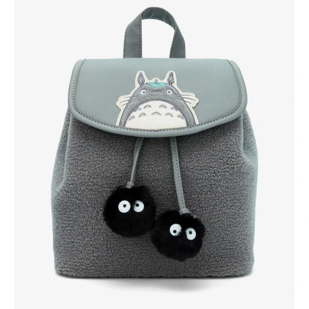 NEW!‎ Studio Ghibli My Neighbor Totoro Gray Sherpa Slouch Backpack & WALLET SET!