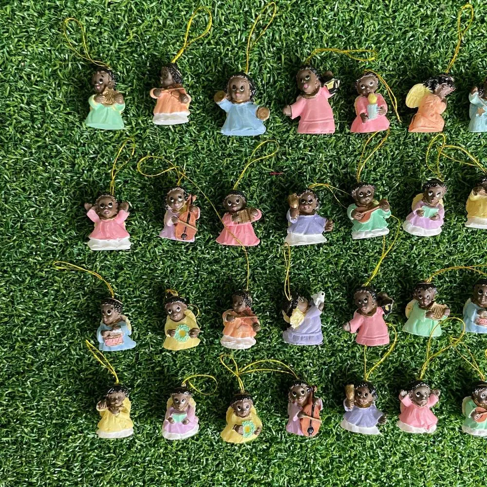 Vintage Lot Afro-American Polystone Mini Angel Christmas Ornaments