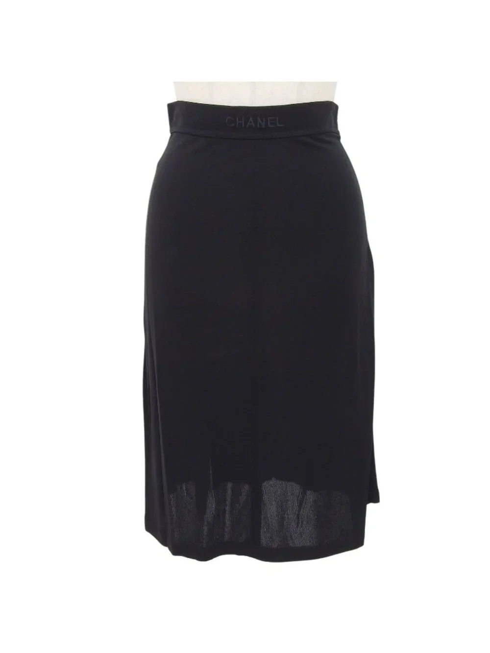 Chanel Boutique Vintage Logo Embroidery Sheer Skirt Black 36
