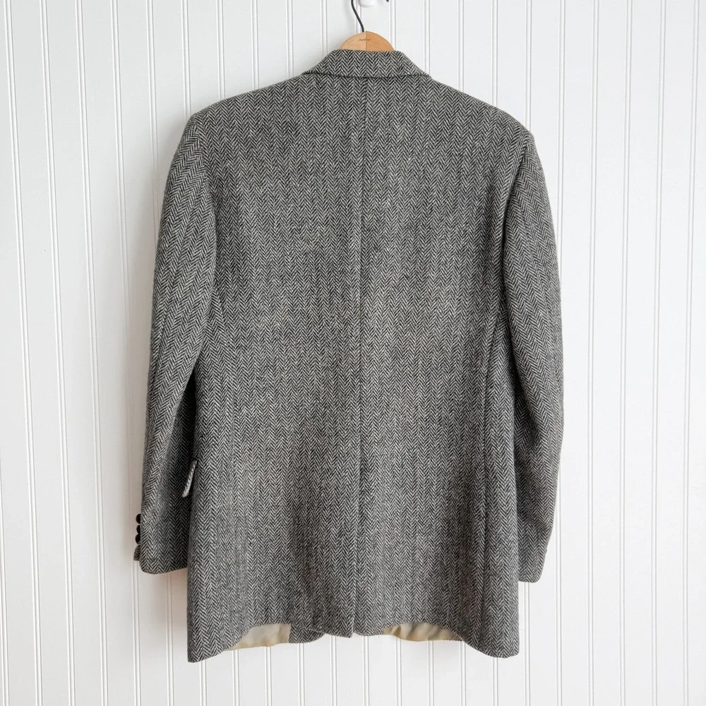 Harris Tweed vtg black white‎ herringbone wool men's sport coat jacket