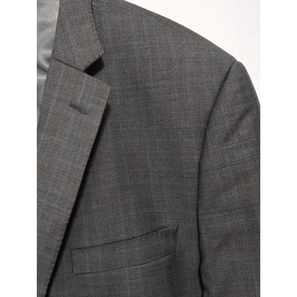 Peter Millar Blazer Mens 46T Gray Blue‎ Windowpane Wool 2 Button Business Casual