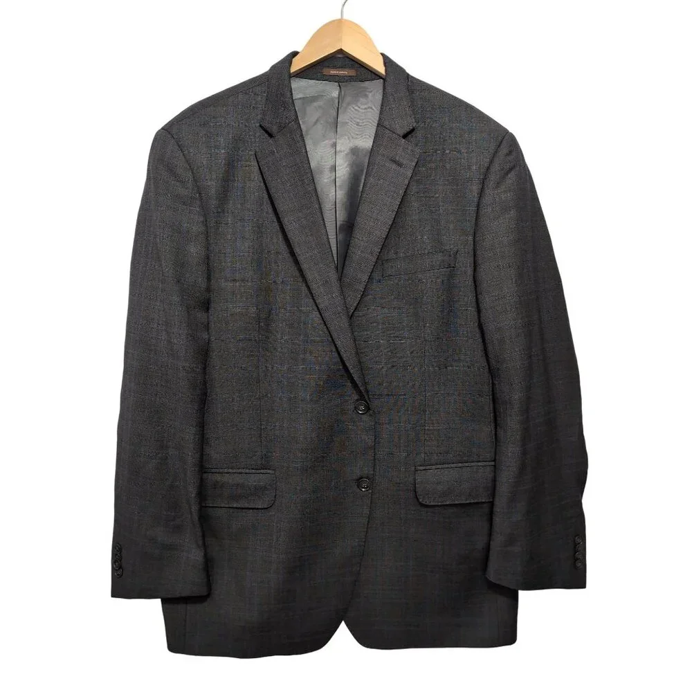 Peter Millar Blazer Mens 46T Gray Blue‎ Windowpane Wool 2 Button Business Casual
