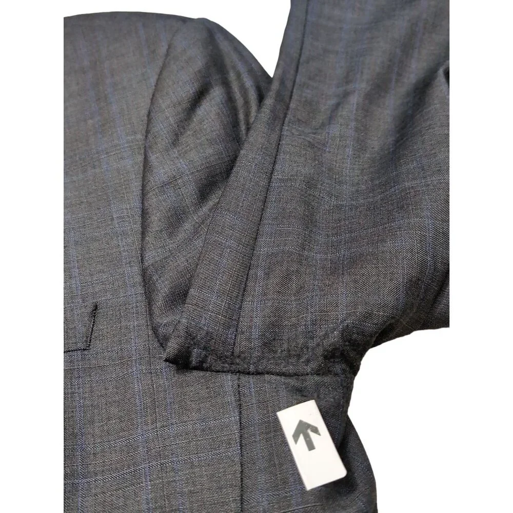 Peter Millar Blazer Mens 46T Gray Blue‎ Windowpane Wool 2 Button Business Casual