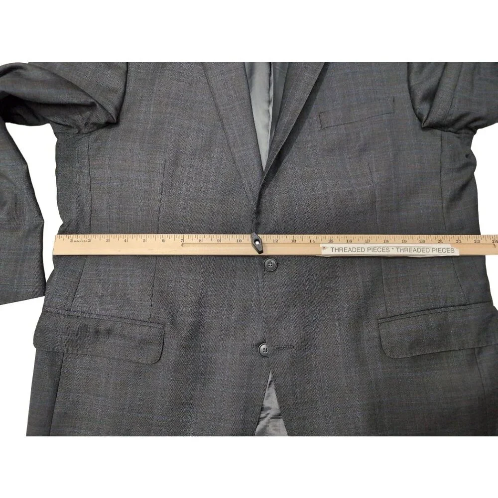 Peter Millar Blazer Mens 46T Gray Blue‎ Windowpane Wool 2 Button Business Casual