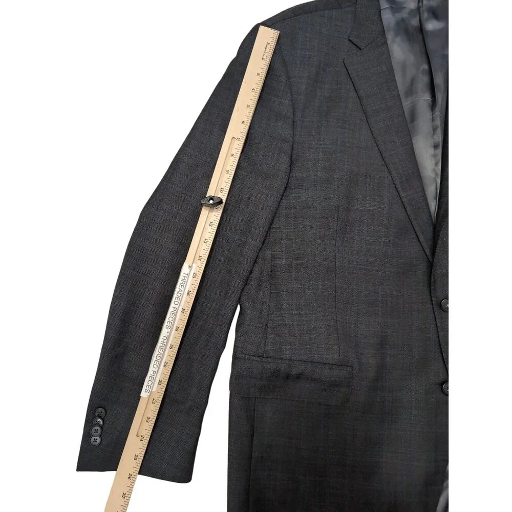 Peter Millar Blazer Mens 46T Gray Blue‎ Windowpane Wool 2 Button Business Casual