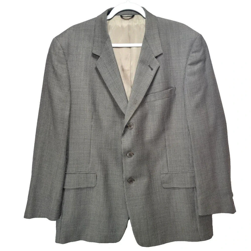 Kenneth Cole Houndstooth Wool Sport Coat Jacket Men 44R Brown Business USA Union