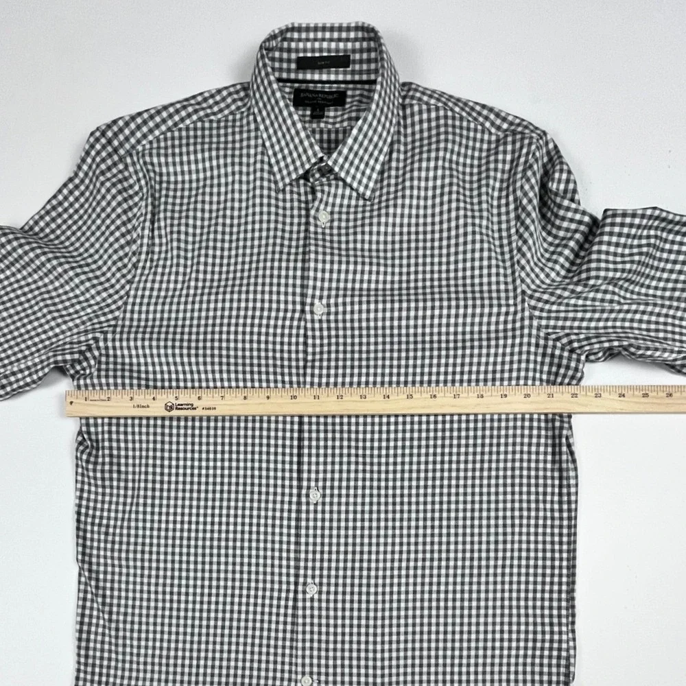 Banana‎ Republic Mens Large Slim Fit Wrinkle Resistant Gingham Button Down Shirt