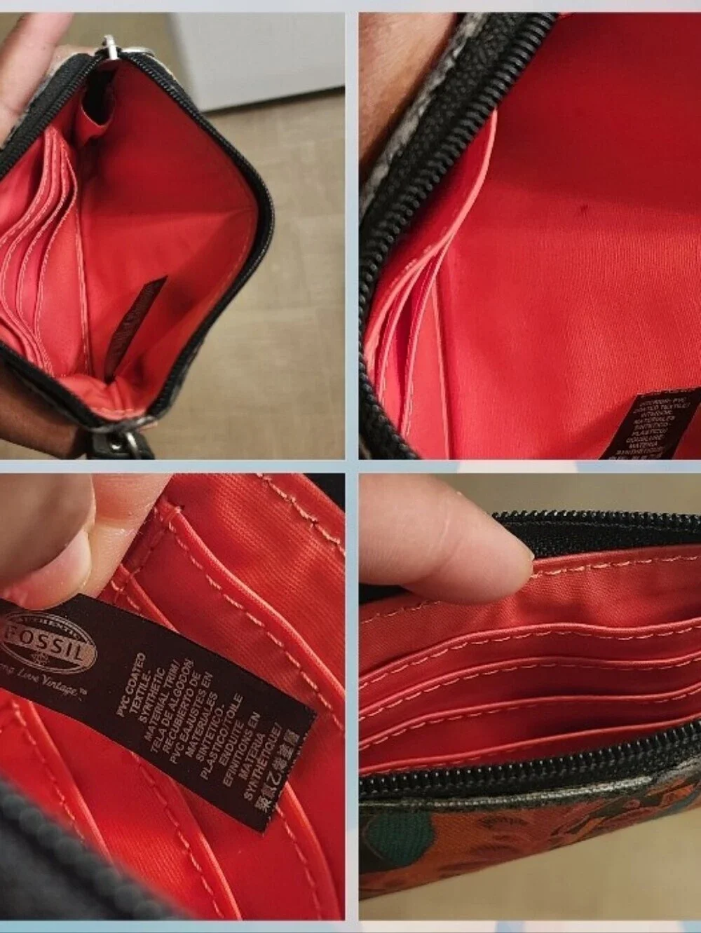 Fossil Key-Per Floral Print Coated Canvas Wristlet Wallet (Peeling, Fair Cond)