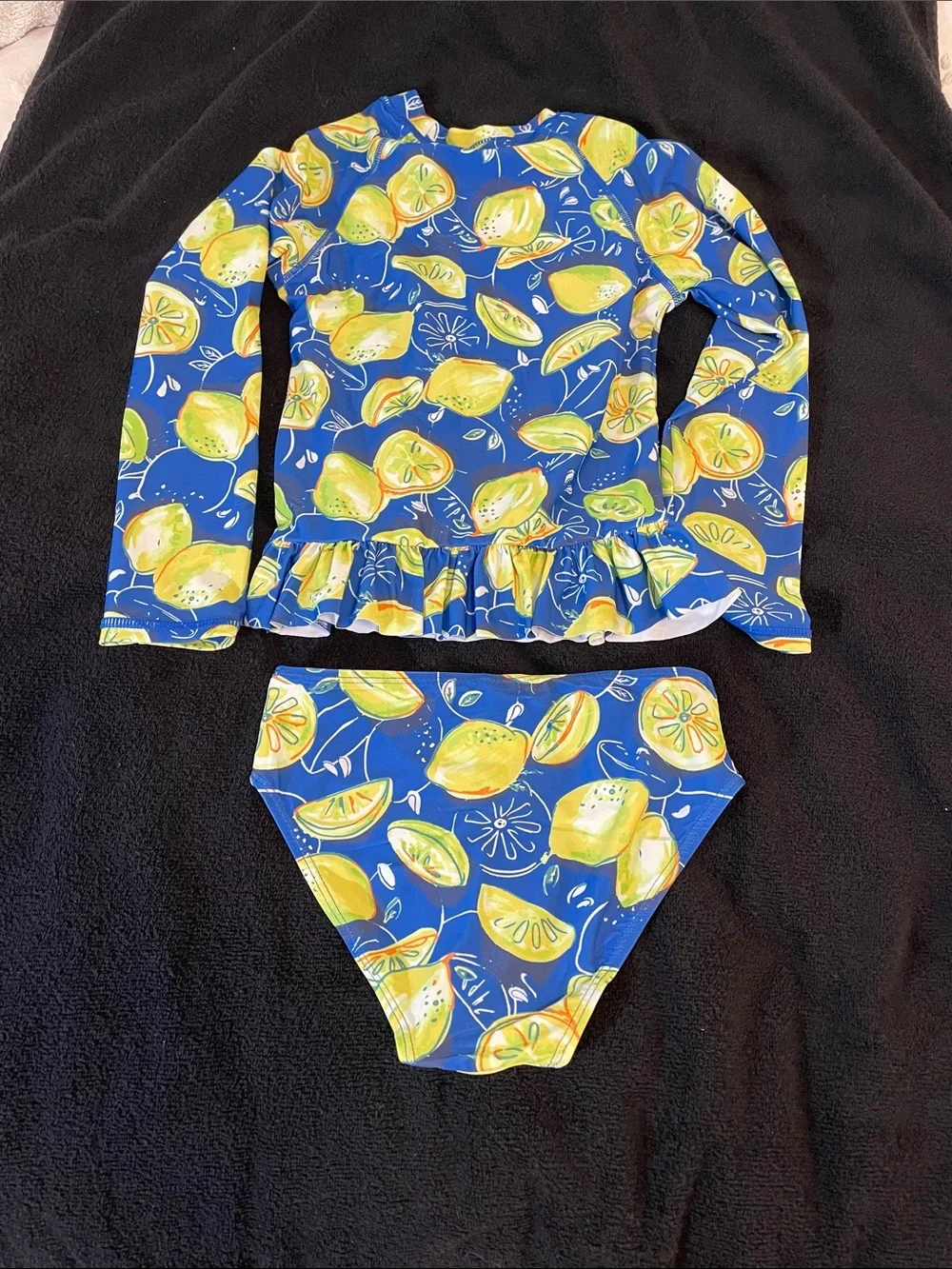 Kids Blue Lemon Print Long-Sleeve Swim Set new