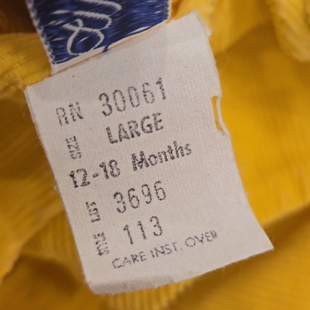 Magic Years Vintage Baby Infant Yellow Corduroy Sleeveless Romper 12-18Mo‎