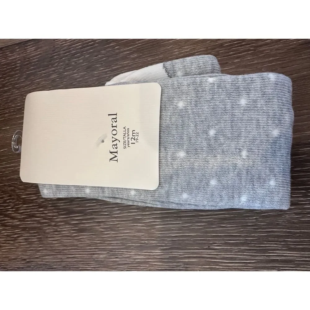 NWT Mayoral grey polka dot tights slipper‎ foot detail