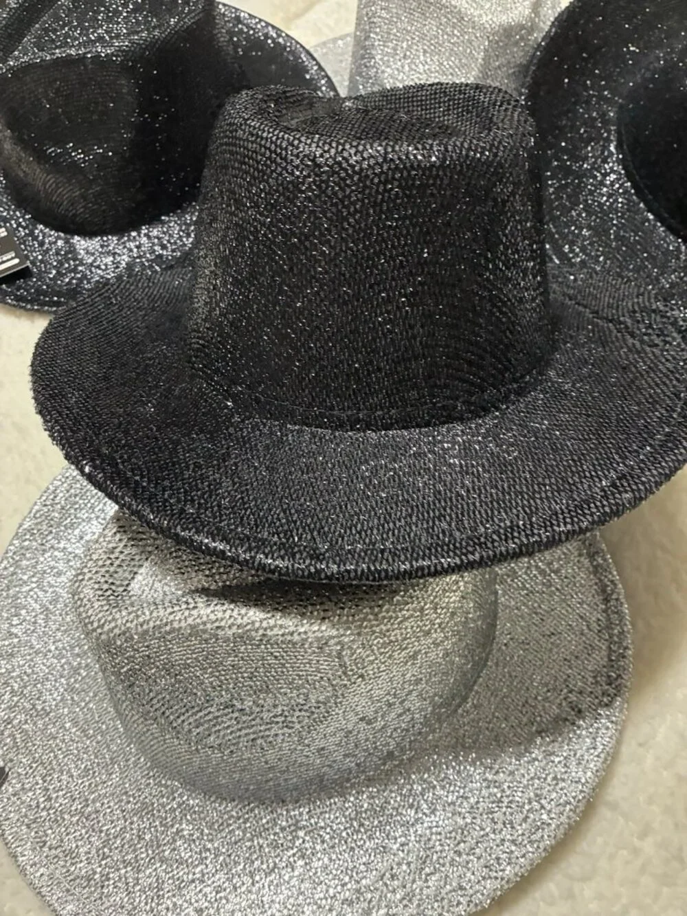 Lot of 6 Celebrate Glitter Cowboy Hats 3 Black 3 Silver Space Cowgirl Party NWT