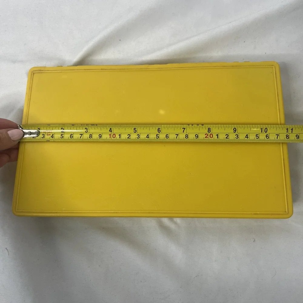 Vintage Yellow Plastic Box With Building Pieces Toy‎ Red Blue White Yellow