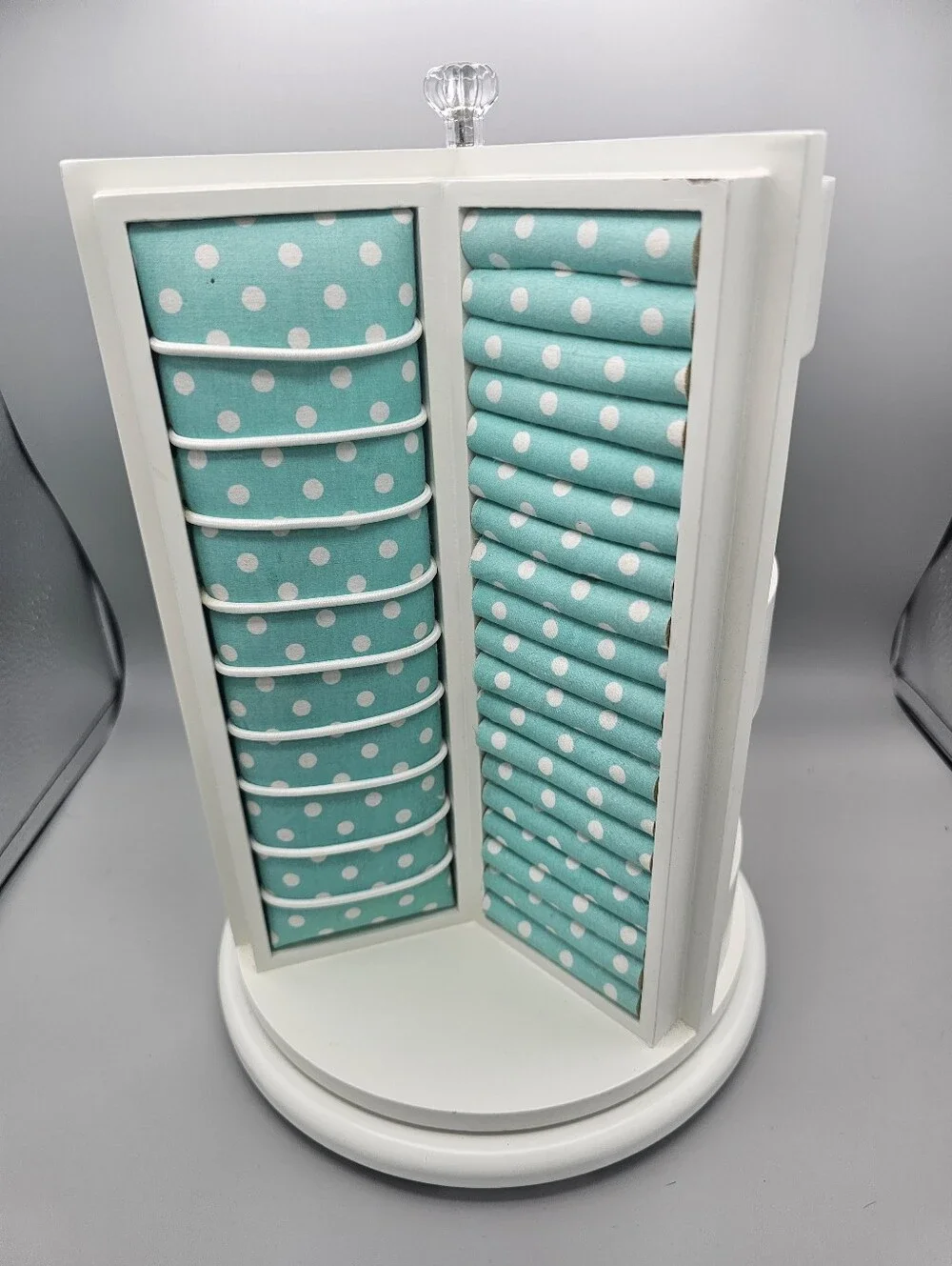 Pottery‎ Barn Teen Rotating 3-sided White Turquoise Polka Dot Jewelry Organizer