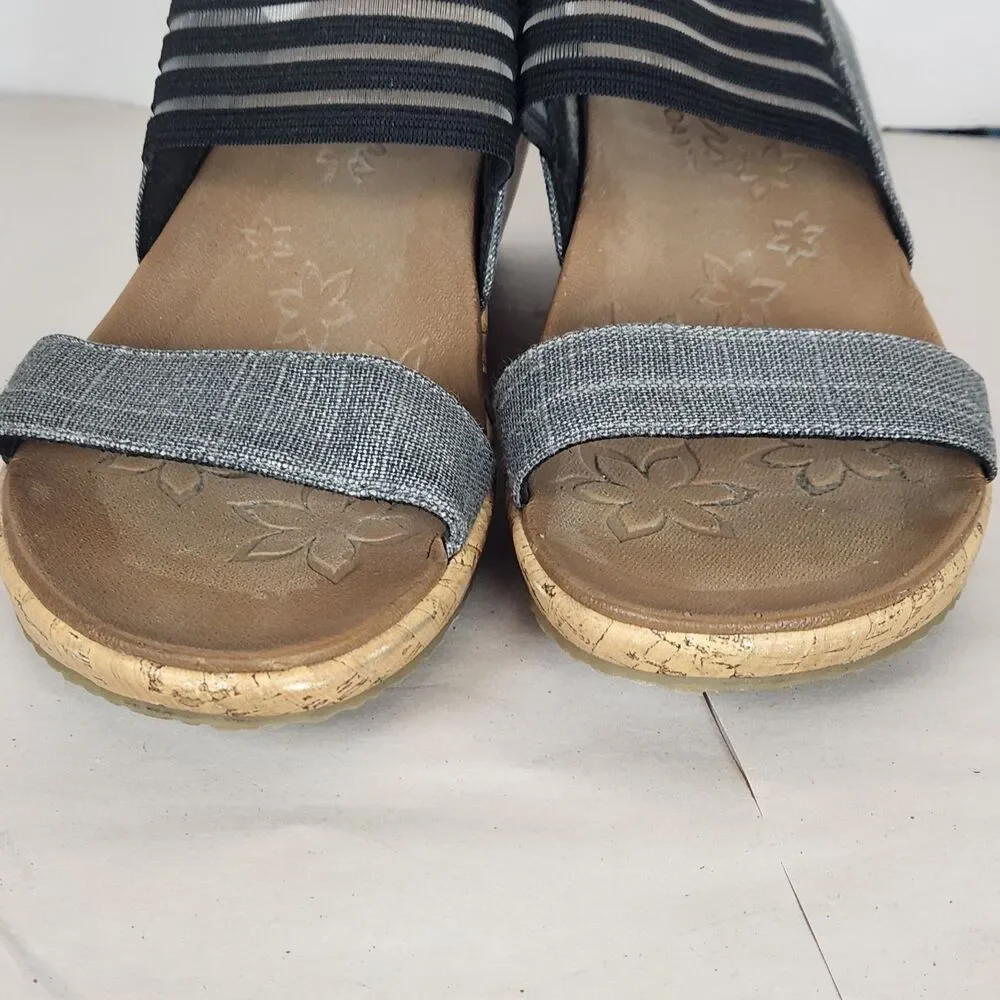 Skechers Luxe‎ Foam Beverly Smitten Taupe Cork Wedge Sandals Womens Size 7