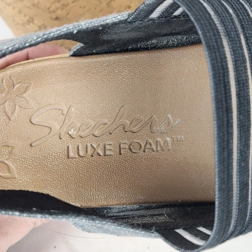 Skechers Luxe‎ Foam Beverly Smitten Taupe Cork Wedge Sandals Womens Size 7
