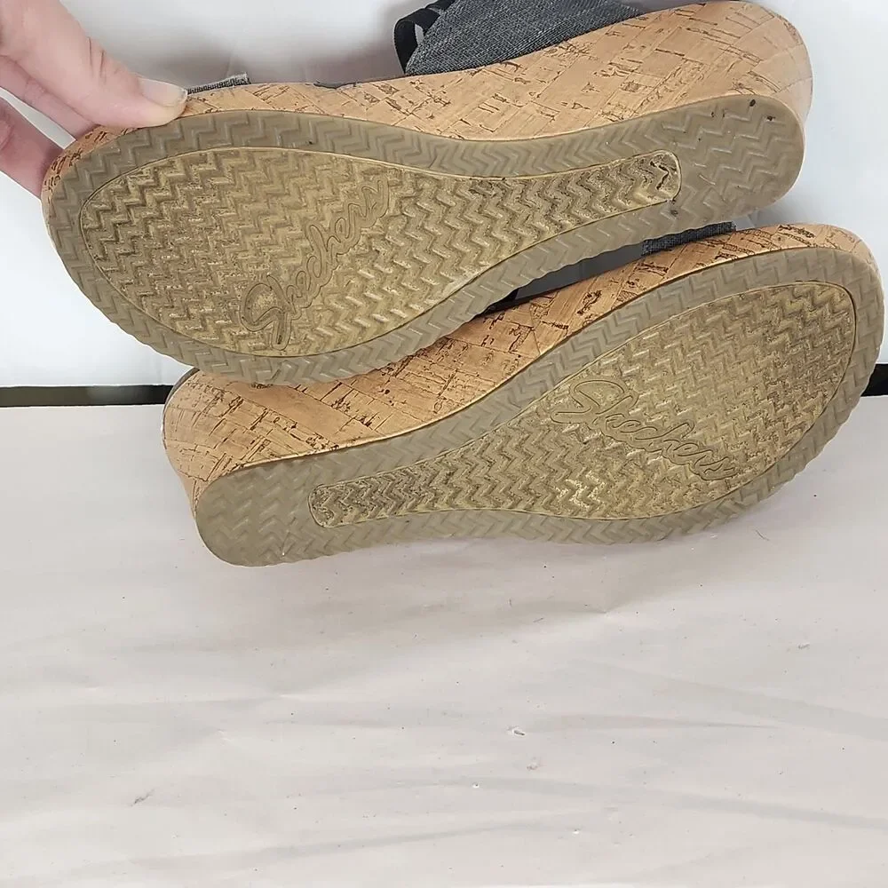Skechers Luxe‎ Foam Beverly Smitten Taupe Cork Wedge Sandals Womens Size 7