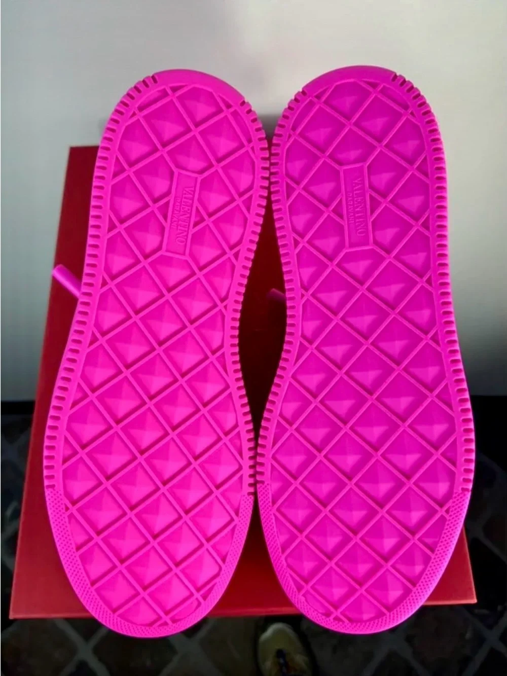 Valentino Garavani Neon Pink Lace-Up Sneakers