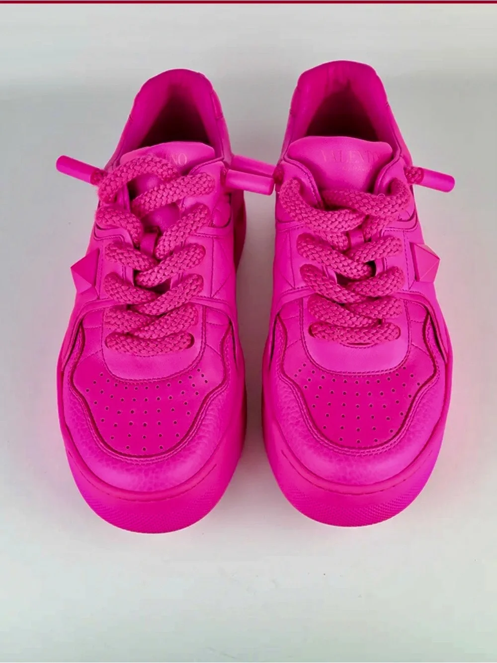 Valentino Garavani Neon Pink Lace-Up Sneakers