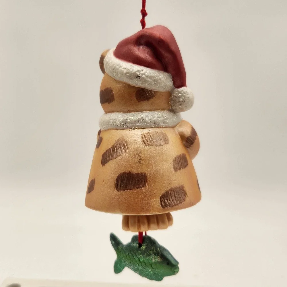 Cat In Santa Hat Holding I Love My Cat Heart Glitter Fish Clapper Ceramic 1998‎