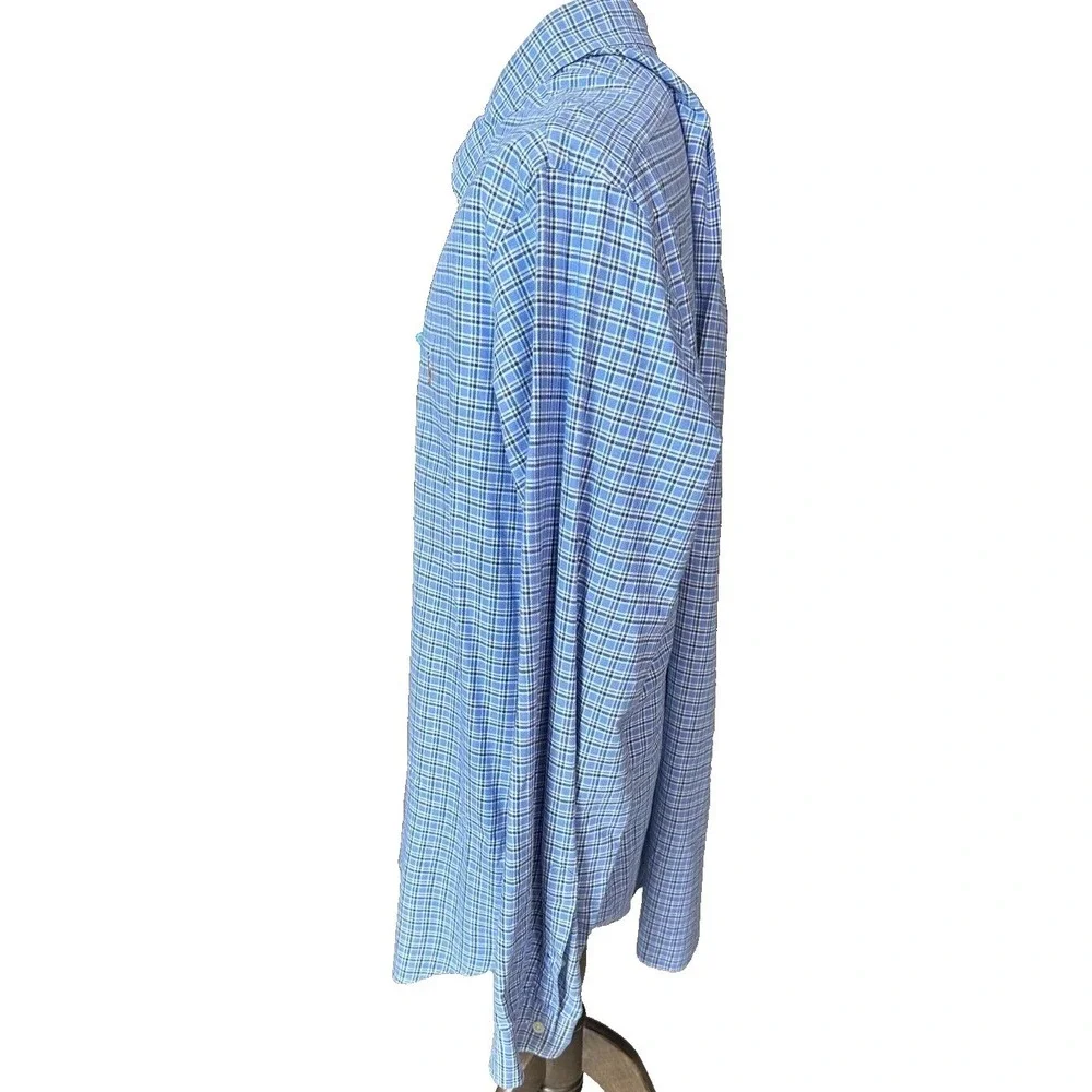 Ralph Lauren Blue White Plaid Long‎ Sleeve Button Down Shirt Cotton Mens XXL