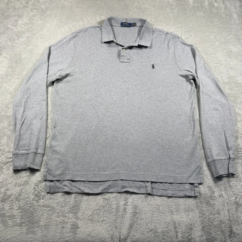 Polo Ralph Lauren Long Sleeve Polo Shirt Mens XL Gray Cotton Classic Preppy